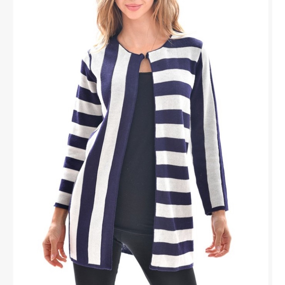 Navy & White Mixed-Direction Stripe Cardigan